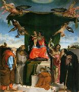 Lorenzo Lotto Thronende Madonna, Engel und Heilige oil painting on canvas